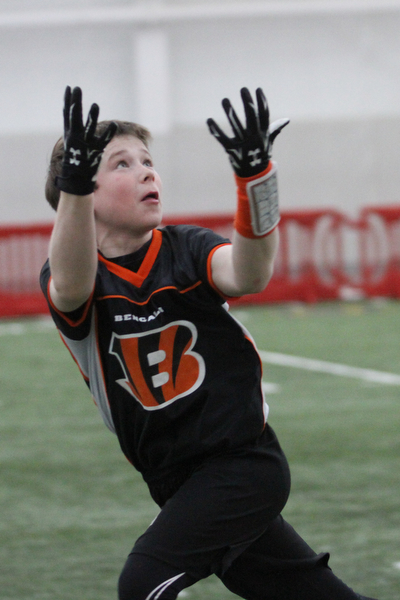 Bengals receiver Shane Lindstrom(12) of Canfield waits for a pass during practice at the Watson and Tressel Training Site at Youngstown State University in Youngstown on Thursday, Jan. 5, 2017. ..(Nikos Frazier | The Vindicator)..