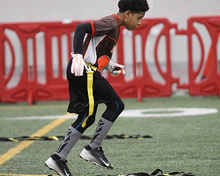Browns wide receiver Isaiah McCary(10) of Youngstown tackles an agility ladder during practice at the Watson and Tressel Training Site at Youngstown State University in Youngstown on Thursday, Jan. 5, 2017. ..(Nikos Frazier | The Vindicator)..