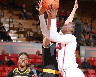 Youngstown State senior forward Tamira Ford(44) goes up for the layup during the first quarter as the Youngstown State Penguins take on the University of Wisconsin Milwaukee Panthers at the Beeghly Center in Youngstown on Saturday, Jan. 28, 2017. The Panthers won, 78-74...(Nikos Frazier | The Vindicator)..
