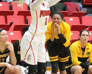 Youngstown State sophomore guard Alison Smolinski(2) goes up for the three during the second quarter as the Youngstown State Penguins take on the University of Wisconsin Milwaukee Panthers at the Beeghly Center in Youngstown on Saturday, Jan. 28, 2017. The Panthers won, 78-74...(Nikos Frazier | The Vindicator)..