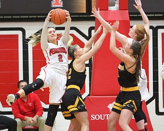 Youngstown State sophomore guard Alison Smolinski(2) grabs the rebound in the final seconds of the game  as the Youngstown State Penguins take on the University of Wisconsin Milwaukee Panthers at the Beeghly Center in Youngstown on Saturday, Jan. 28, 2017. The Panthers won, 78-74...(Nikos Frazier | The Vindicator)..