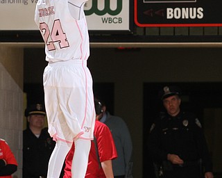 Youngstown State junior guard Cameron Morse(24) goes up for three during the first half as the Youngstown State Penguins take on the Cleveland State Vikings at the Beeghly Center in Youngstown on Saturday, Jan. 28, 2017. The Penguins won, 67-64...(Nikos Frazier | The Vindicator)..