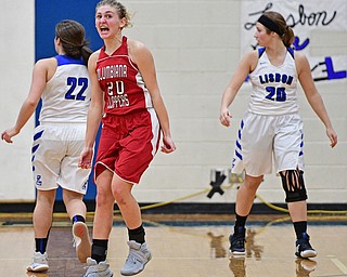 LISBON, OHIO - JANUARY 30, 2017: Alexis Cross #20 of Columbiana celebrates after hitting a three at the buzzer to send the game to overtime during the second half of their game Monday night at Lisbon High School. DAVID DERMER | THE VINDICATOR