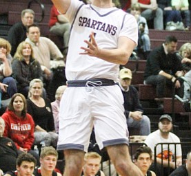 Boardman senior guard John Ryan(1) goes for the layup during the first quarter as Canfield High School takes on Boardman High School at Boardman High School  in Boardman on Tuesday, Jan. 31, 2017. Boardman won 51-44...(Nikos Frazier | The Vindicator)..