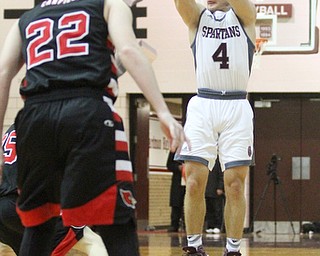 Boardman junior guard Mike Melewski(4) goes up for three during the first quarter as Canfield High School takes on Boardman High School at Boardman High School  in Boardman on Tuesday, Jan. 31, 2017. Boardman won 51-44...(Nikos Frazier | The Vindicator)..