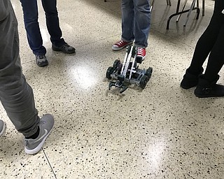 Neighbors | Alexis Bartolomucci.One of the robots that students at Austintown Fitch High School made was on display for guests to look at during the Creative Arts Night on Jan. 12.