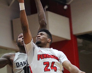 William D. Lewis The Vindicator  YSU Cam Morse(24) shoots over Oakland's Isiah Brock (10) during Feb 2, 2017 action at YSU.