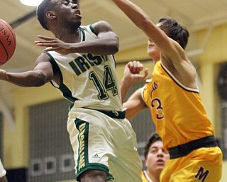 William D. Lewis The Vindicator Mooney's Alex Wollet(3) defends against Ursuline's Dakota Hobbs (14) during 2/3/17 action at Ursuline  Please check spelling. Scorers handwriting was nearly unreadable.