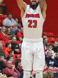 Youngstown State Penguins junior guard Francisco Santiago(23) goes up for three during the first half as Detroit Mercy University takes on Youngstown State at the Beeghly Center at Youngstown State University in Youngstown on Saturday, Feb. 4, 2017. Detroit Mercy won, 90-80...(Nikos Frazier | The Vindicator)..