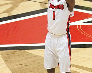 Youngstown State Penguins freshman guard Braun Hartfield(1) goes up for three during the first half as Detroit Mercy University takes on Youngstown State at the Beeghly Center at Youngstown State University in Youngstown on Saturday, Feb. 4, 2017. Detroit Mercy won, 90-80...(Nikos Frazier | The Vindicator)..