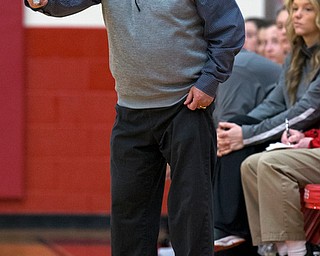 MICHAEL G TAYLOR | THE VINDICATOR- 02-04-17 -Basketball- 4th qtr., Columbiana's Head Coach Ron Mosheila. Lady Basketball- Cardinal Mooney vs Columbiana Clippers at Columbiana High School in Richard Berryman Gymnasium, Columbiana,, OH