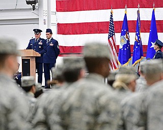 VIENNA, OHIO - FEBRUARY 4, 2017: Major General John P. Stokes speaks at the podium during the Assumption of Command Ceremony, Saturday morning at the Air Reserve Station in Vienna. DAVID DERMER | THE VINDICATOR