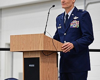 VIENNA, OHIO - FEBRUARY 4, 2017: Colonel Daniel J. Sarachene speaks at the podium during the Assumption of Command Ceremony, Saturday morning at the Air Reserve Station in Vienna. DAVID DERMER | THE VINDICATOR
