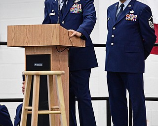 VIENNA, OHIO - FEBRUARY 4, 2017: Colonel Daniel J. Sarachene speaks at the podium during the Assumption of Command Ceremony, Saturday morning at the Air Reserve Station in Vienna. DAVID DERMER | THE VINDICATOR