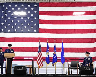 VIENNA, OHIO - FEBRUARY 4, 2017: Major General John P. Stokes speaks at the podium during the Assumption of Command Ceremony, Saturday morning at the Air Reserve Station in Vienna. DAVID DERMER | THE VINDICATOR