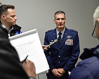 VIENNA, OHIO - FEBRUARY 4, 2017: Colonel Daniel J. Sarachene answers questions from the local media after the Assumption of Command Ceremony, Saturday morning at the Air Reserve Station in Vienna. DAVID DERMER | THE VINDICATOR
