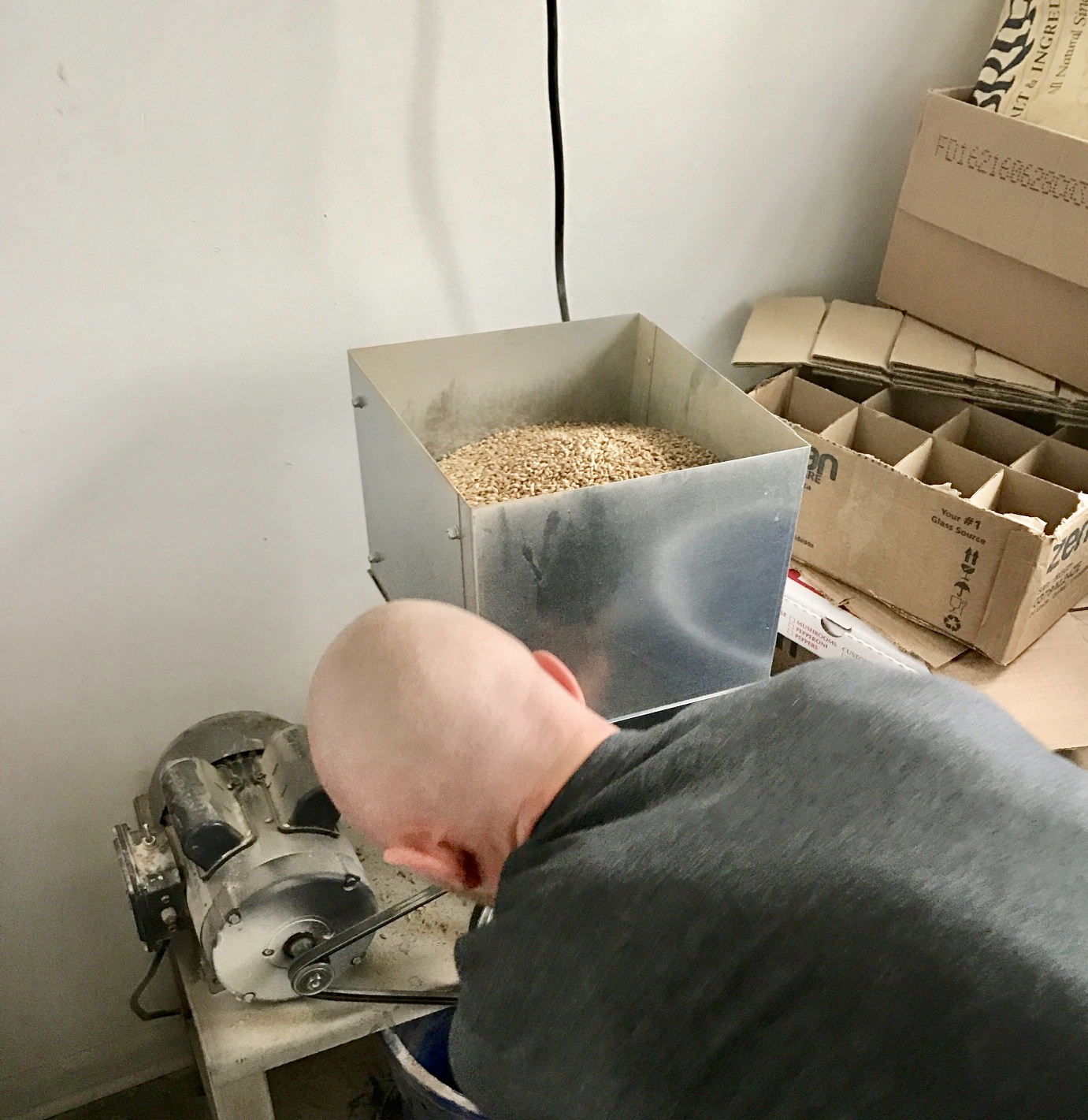 The first step on our journey was to grind the grains we selected for our beer.