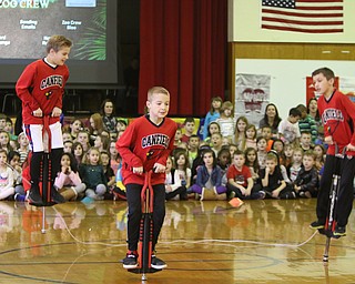        ROBERT K. YOSAY  | THE VINDICATOR..Jump for Heart as Fourth Graders at CH Campbell in Canfield.. displayed their gymnastic ability as they jumped rope in various forms..pogo one and all as Jake DeLisio - Ray Mcune and Aiden Kerns.... jump on pogo sticks...