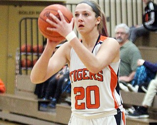 William D Lewis the vindicator  Howland's Sara Price(20) line up a three during Feb 8, 2017 win over Harding.
