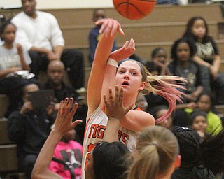William D Lewis the vindicator  Howland's Sara Price(20) passes during Feb 8, 2017 win over Harding.