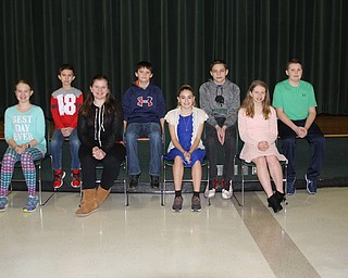 SPECIAL TO THE VINDICATOR: 

Eight West Branch Middle School students were recently honored as students of the month for February. One male and one female student are selected from each grade at the school for their character and excellent work in the classroom. Eighth grade students are Katelyn Tedrow and Garrett Harvey; seventh grade, Eris Dugan and Colton Dennison; sixth grade, Ella Scofinsky and Mason Barnett; and fifth grade, Madalyn Klemann and Trey Jones. From left are Klemann, Jones, Scofinsky, Barnett, Dugan, Dennison, Tedrow and Harvey.