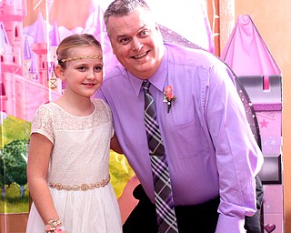John and Addison(8) Kowachich of Boardman smile at a photo booth at the Daddy and Daughter Princess Dance at Lariccia Family Community Center in Boardman Park in Boardman on Saturday, Feb. 11, 2017. ..(Nikos Frazier | The Vindicator)..