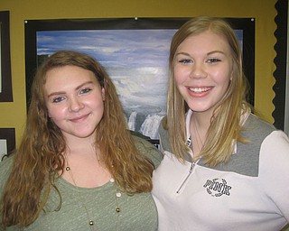 SPECIAL TO THE VINDICATOR
Austintown Fitch juniors and members of Fitch Interact Club, Bailee Kingsley, left, and Lexi Cintrol, will participate in the annual Rotary Youth Leadership Award convention Feb. 24 through 26 at Avalon Inn, Warren. They will join leaders and students from more than 40 local schools and will participate in leadership workshops and networking. Kingsley is a three-year letter winner on the Fitch women’s soccer team, and is a member of French Club. She plans to pursue pre-medical studies in college. Cintrol is an honor student, pianist and has danced for 12 years. She works with a toy drive every Christmas, and is considering occupational or speech therapy for her secondary studies. Both students attended the District Interact Conference in November, and were informed of the RYLA opportunity by Interact advisers Tina Kubacki and Gary Reel.
