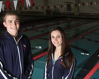 Tim Kubacki and Gia Direnzo pose for a photo at Beeghly Natatorium at YSU in Youngstown on Tuesday, Feb. 14, 2017. ..(Nikos Frazier | The Vindicator)..