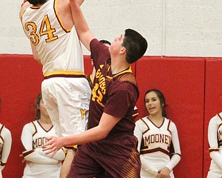 Vinny Gentile(34) of Mooney goes up for two during the fourth quarter as South Range High School takes on Cardinal Mooney High School at the Cardinal Mooney High School Gymnasium in Youngstown on Tuesday, Feb. 14, 2017.  South Range won 65-43..(Nikos Frazier | The Vindicator)..
