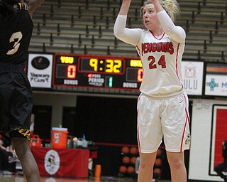 Youngstown State freshman forward Natalie Myers(24) goes up for three during the 1st quarter as Northern Kentucky University takes on Youngstown State University, Thursday, Feb. 16, 2017 at the Beeghly Center at Youngstown State University. YSU won 77-73...(Nikos Frazier | The Vindicator)..