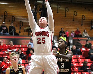 Youngstown State junior forward Morgan Olson(25) goes up for the layup during the 3rd quarter as Northern Kentucky University takes on Youngstown State University, Thursday, Feb. 16, 2017 at the Beeghly Center at Youngstown State University. YSU won 77-73...(Nikos Frazier | The Vindicator)..