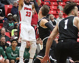 Youngstown State Penguins junior guard Francisco Santiago(23) goes up fro three during the 1st half as Wright State University takes on Youngstown State University, Thursday, Feb. 16, 2017 at the Beeghly Center at Youngstown State University. Wright State won 84-81...(Nikos Frazier | The Vindicator)..