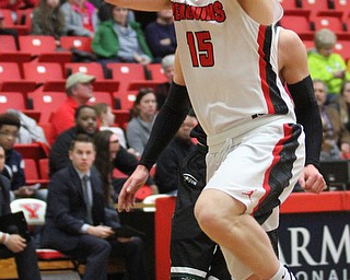Youngstown State Penguins senior guard Brett Frantz(15) goes up for a layup during the 1st half as Wright State University takes on Youngstown State University, Thursday, Feb. 16, 2017 at the Beeghly Center at Youngstown State University. Wright State won 84-81...(Nikos Frazier | The Vindicator)..