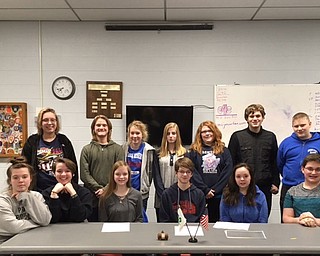SPECIAL TO THE VINDICATOR
Western Reserve Rangers 4-H Club celebrated its 50th anniversary during a recent meeting. Officers, in front from left, are Abby Schors, vice president; Isabel Schors, secretary; Olivia Reph, vice president; William Reph, president; Olivia Haid, secretary; and Collin Meehan, treasurer. Standing are Natalia Kresic, health and safety leader; Richie Hedrick, treasurer; Autumn Reed, health and safety leader; Emma Reph, Camille Kirk, Thomas Collier, and Brandon Quear, recreation leaders. Amanda Butchko and Janet Majirsky, leaders of new Rangers 4-H Club Cloverbud, also attended. Butchko announced the first Cloverbud meeting will take place from noon to 2 p.m. March 25 at Ellsworth Fire Hall. Kindergarten through second grade students are invited to become members. The next Rangers meeting is at 7 p.m. March 9 at Ellsworth Fire Hall. Interested youth must be 8-years old and in third grade to join. For information, visit the club on Facebook.