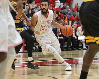 Youngstown State Penguins junior guard Francisco Santiago(23) charges towards the basket during the 1st half as Northern Kentucky takes on Youngstown State, Saturday, Feb. 18, 2017 at the Beeghly Center. Youngstown State won, 81-77...(Nikos Frazier | The Vindicator)..