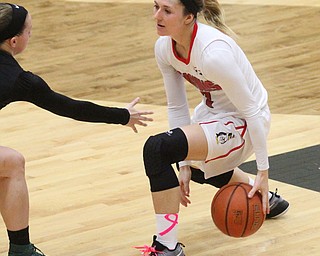 Youngstown State sophomore guard Alison Smolinski(2) dribbles during the 4th quarter as Wright State takes on Youngstown State, Saturday, Feb. 18, 2017 at the Beeghly Center. Wright State won 68-64...(Nikos Frazier | The Vindicator)..