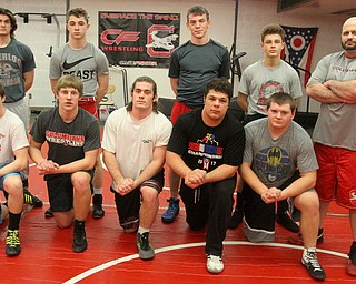 William D Lewis The vindicator Columbiana wrestlers front l-r Steven deBone, Brock Schlueter, Caleb Rupert, Tim Davin and Shane Moore. Backl-r Frank Rupert, Jack Carney, Nathan Whitehead, Joey Bable and Coach Chris Canale.