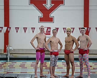 YOUNGSTOWN, OHIO - FEBRUARY 20, 2017: Cullen Brady, Luke Bennett, Kamran Sarac and Bobby Kutsch pose for a picture inside the natatorium at Youngstown State University, Monday afternoon. DAVID DERMER | THE VINDICATOR