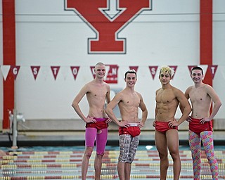 YOUNGSTOWN, OHIO - FEBRUARY 20, 2017: (LtoR) Cullen Brady, Luke Bennett, Kamran Sarac and Bobby Kutsch pose for a picture inside the natatorium at Youngstown State University, Monday afternoon. DAVID DERMER | THE VINDICATOR