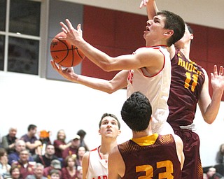 Mike Eakins(1) of LaBrae goes up for a layup during the 3rd quarter as South Range takes on LaBrae, Tuesday, Feb. 21, 2017 at LaBrae High School in Leavittsburg. LaBrae won 55-50...(Nikos Frazier | The Vindicator)..