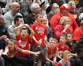 LaBrae fans celebrate a basket during the 3rd quarter as South Range takes on LaBrae, Tuesday, Feb. 21, 2017 at LaBrae High School in Leavittsburg. LaBrae won 55-50...(Nikos Frazier | The Vindicator)..