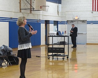Neighbors | Alexis Bartolomucci.Juvenile Probation Officer Sharon Fischer spoke to the seventh- and eighth-grade students at Poland Middle School on Feb. 2 about online safety.