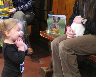 Neighbors | Alexis Bartolomucci.One of the children went up to the rabbit, Olaf, during the Tales for Tots program at Mill Creek MetroParks on Feb. 10.
