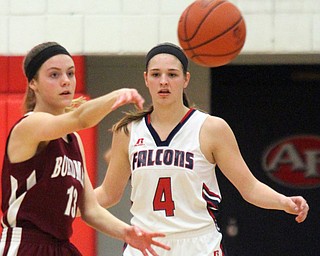 William D Lewis The Vindictor Boardman's Cate Green(13) passes around Fitch'sMikaela Hibbs(4 during 2-23-17 action at Fitch.