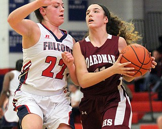 William D Lewis The VindictorBoardman's Alicia Saxton(11) drives around Fitch's Natalie Lynn(22) during 2-23-17 action at Fitch.