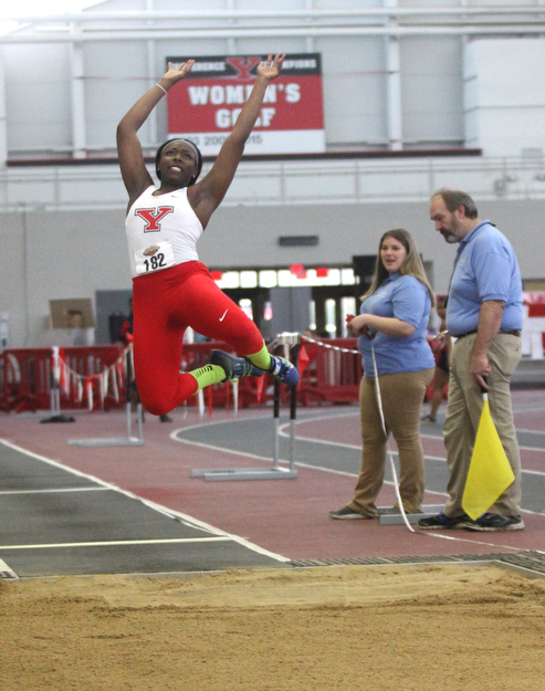 Chandler Killins(182) of Youngstown state competes in the Women's Long Jump at the Horizon League Indoor Track & Field Championship at the Watson and Tressel Training Site, Saturday, Feb. 25, 2017 in Youngstown. ..(Nikos Frazier | The Vindicator)..