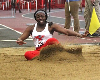Chandler Killins(182) of Youngstown state competes in the Women's Long Jump at the Horizon League Indoor Track & Field Championship at the Watson and Tressel Training Site, Saturday, Feb. 25, 2017 in Youngstown. ..(Nikos Frazier | The Vindicator)..