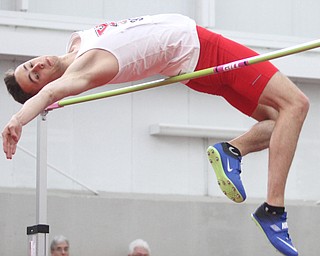Tim Holzapfel(381) of Youngstown State competes in the Men's High Jump at the Horizon League Indoor Tack & Field Championship at the Watson and Tressel Training Site, Saturday, Feb. 25, 2017 in Youngstown. Holzapfel set the Horizon League and WATTS Center high jump record at _____...(Nikos Frazier | The Vindicator)..