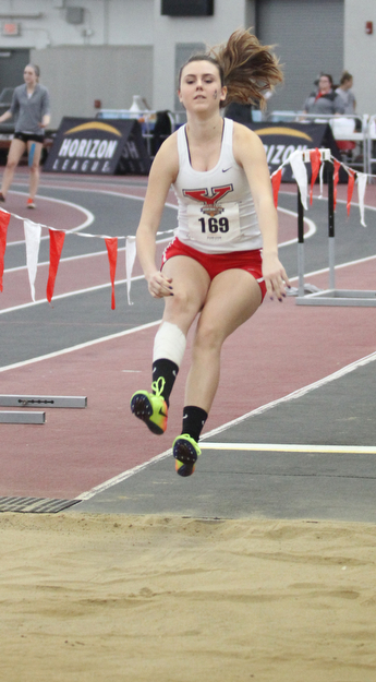 Cacee Caughey(169) of Youngstown State competes in the Indoor Pentathlon Women's Long Jump at the Horizon League Indoor Track & Field Championship at the Watson and Tressel Training Site, Saturday, Feb. 25, 2017 in Youngstown. ..(Nikos Frazier | The Vindicator)..