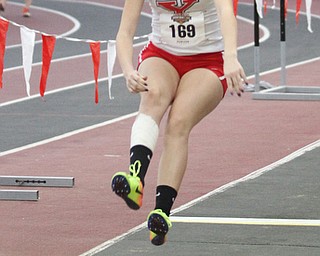 Cacee Caughey(169) of Youngstown State competes in the Indoor Pentathlon Women's Long Jump at the Horizon League Indoor Track & Field Championship at the Watson and Tressel Training Site, Saturday, Feb. 25, 2017 in Youngstown. ..(Nikos Frazier | The Vindicator)..
